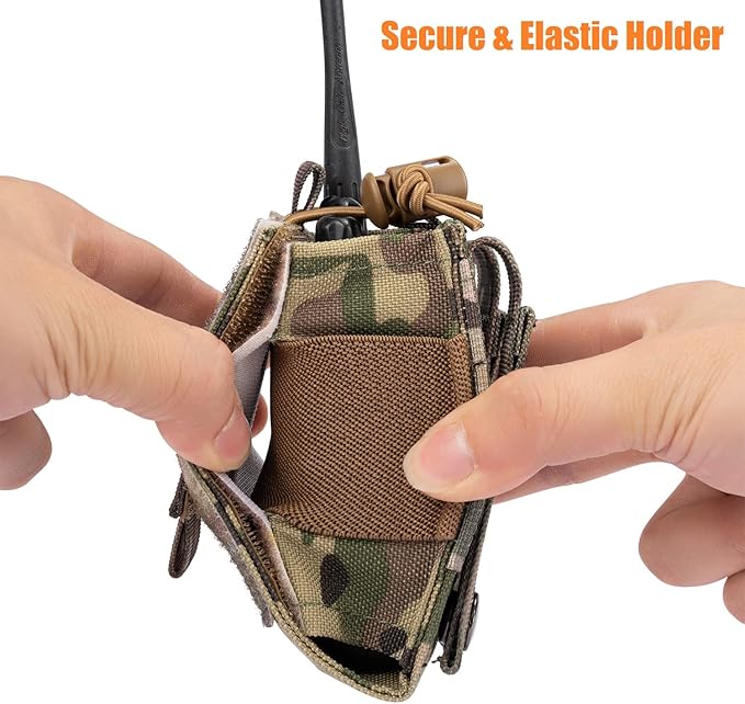 Adjustable Radio Pouch MOLLE Radio Holder for Tactical Duty Belt Two Ways Radio Holster Walkie Talkies Case Rifle Mag Carrier 5.56mm 7.62mm Magazine Nylon Carry Bag for Police Security Rescue