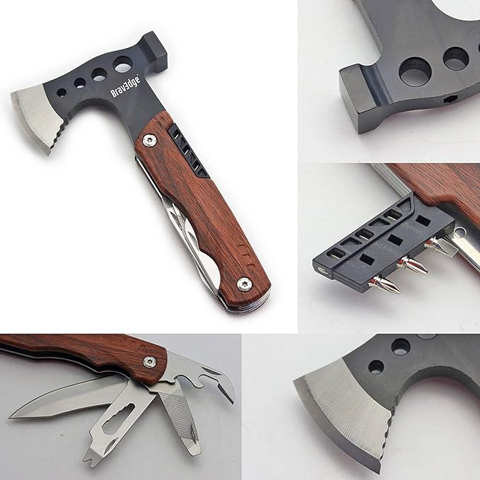 Multitool Axe Hatchet, Halloween Personalized Pocket Gift for Men, Tool Unique Survival Gear with Knife, Opener, Screwdriver Kit, Cool Gadgets Unique Multi-Tool for Camping, for Boyfriend, DAD