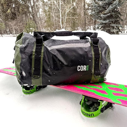 Waterproof Duffel Bag 60L Extra Large | Heavy Duty Dry Duffle Gear Bag with Durable Compression Straps & Handles for Surf Paddle Dive Snowboard Kayak or Motorcycle by Cor Surf