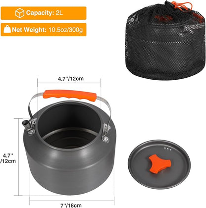 REDCAMP 2L Outdoor Camping Kettle, Aluminum Water Pot with Carrying Bag, Compact Lightweight Camp Tea Kettle Coffee Pot for Hiking Picnic Camping