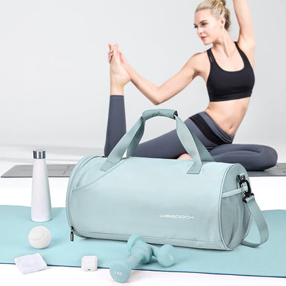 Gym Bag for Women & Men with Wet & Shoe Compartment, Small Duffle Bag for Travel, Sport, Gym, Workout, Overnight, Weekender, Carry-on - Light Blue