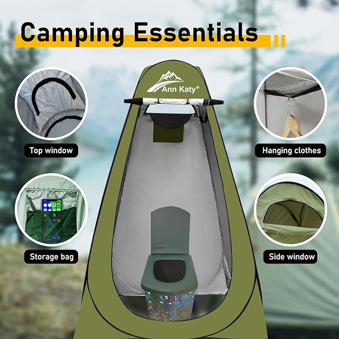 Portable Toilet with Pop Up Privacy Tent,XL Large Portable Toilet for Adults, Outdoor Camping Shower Tents Changing Room Emergency Folding Toilet Tent Kit with Carry Bag for Camping/Hinking…