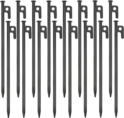16 Pack Tent Stakes Heavy Duty Metal Tent Pegs for Camping Steel Tent Stakes 12 inch Unbreakable and Inflexible