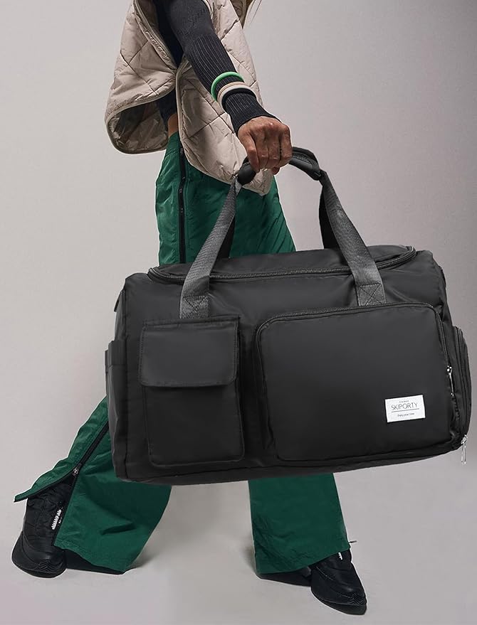 Small Duffle Bag for Men Women with Shoes Compartment Sports Gym Bags for Men Women Dry Wet Separated Pocket Travel Overnight Weekender Yoga Handbag Bag- Black