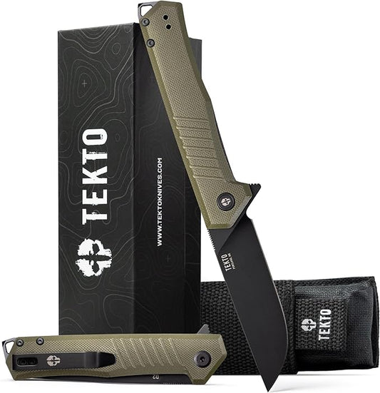 F1 Alpha Folding Pocket Knife - Modified Straight Back Blade, Titanium Coated D2 Steel, Ideal for Outdoor Camping and Backpacking, Tactical Carbon Fiber Handle, Blue Titanium Accents