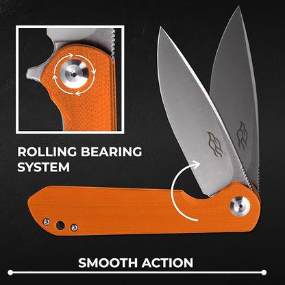 Firebird GANZO FH41S-OR Pocket Folding Knife D2 Steel Blade G10 Anti-Slip Handle with Clip Fishing Hunting Camping Outdoor Flipper EDC Pocket Knife Best Gift for Men and Women (Orange)
