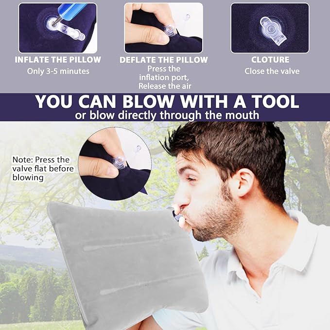 2 Pack Ultralight Inflatable Camping Pillows for Sleeping & Travel, Camp Pillow Backpacking for Sleeping, Inflatable Beach Ergonomic Pillows for Camping Hiking Home Sleeping (Gray X2)