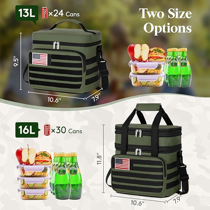 Lifewit Tactical Lunch Box for Men, Leakproof Insulated Large Lunch Cooler with MOLLE Webbing and Shoulder Straps, Heavy Duty Lunch Bag for Men Work Camping Picnic, 13L Green