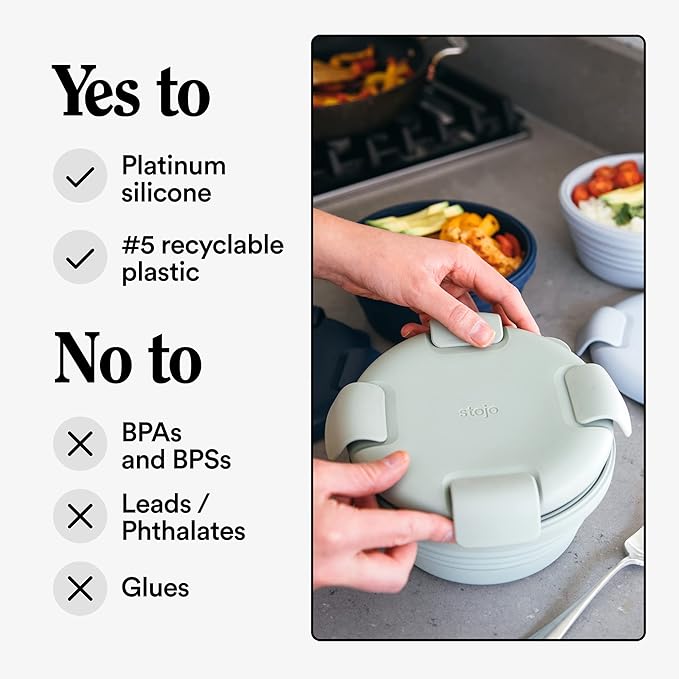 STOJO Collapsible Bowl - Sage Green, 36oz - Reusable Silicone Bowl for Hot and Cold Food - Perfect for Travel, Meal Prep, To-Go Lunch, Camping & Hiking - Microwave & Dishwasher Safe