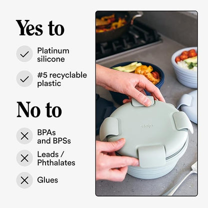STOJO Collapsible Bowl - Sage Green, 36oz - Reusable Silicone Bowl for Hot and Cold Food - Perfect for Travel, Meal Prep, To-Go Lunch, Camping & Hiking - Microwave & Dishwasher Safe