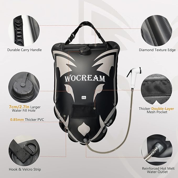 Camping Portable Solar Shower Bag, 25L, with On/Off Shower Head, for Camping, Beach Swimming, Outdoor Traveling, Camping Accessories