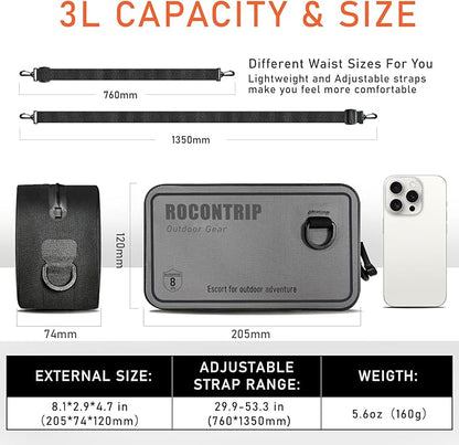 ROCONTRIP 100% Waterproof Dry Bag, Dry Waist Pack with Airtight Zipper Adjustable Strap Sling Bag Lightweight Crossbody Dry Bag for Kayaking Snorkelling and Swimming