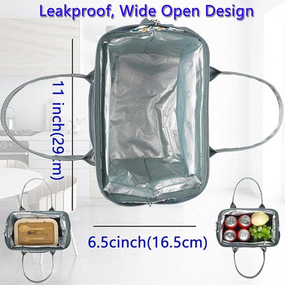 FlowFly Insulated Lunch Bag for Women, Men, Large and Reusable, Handle, Work and Travel Tote and Meal Prep Organizer, Square
