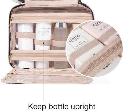 BAGSMART Large Toiletry Bag Travel Bag with Hanging Hook, Water-resistant Makeup Cosmetic Bag Travel Organizer for Accessories, Shampoo, Full Sized Container, Toiletries