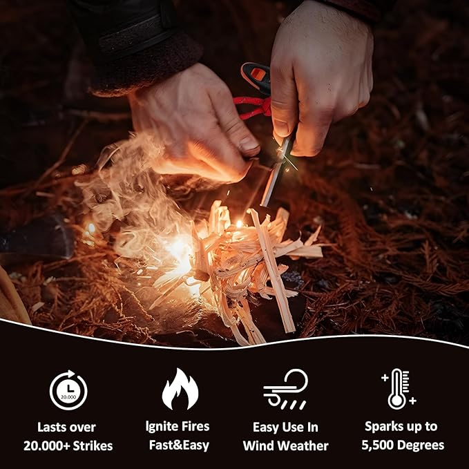 4 Pack Flint and Steel Fire Starter Kit, Magnesium Ferro Rod Fire Starter, 6-in-1 Flint Fire Starter Survival Tool for Campfires Emergency Survival Kits Hiking
