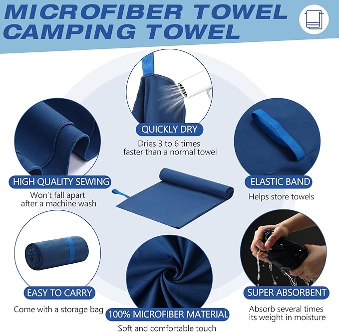 2 Pack Microfiber Beach Towel Large Travel Towel 60 x 30 Inch Quick Dry Swimming Towel Absorbent Ultra Compact Lightweight Camping Towel for Gym, Hiking, Pool, Yoga