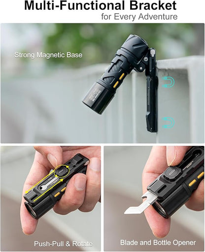 SK03 PRO Small Flashlights Powerful, LED Rechargeable Flashlight USB C, 1000 High Lumens EDC Flashlight with Magnetic Bracket, 4 Colors Filters, 10 Modes for Outdoor, Camping, Emergency