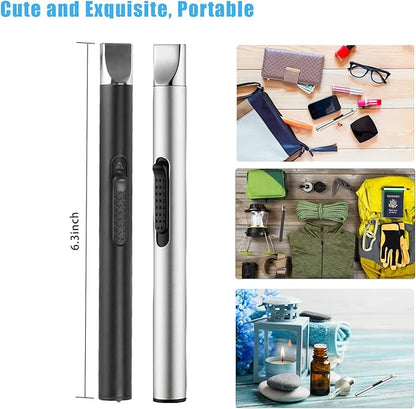 2 Pack Electric Lighter, Candle Lighter, Windproof USB Rechargeable Electronic Plasma Arc Lighter, Longer Lighter for Candle, Camping, BBQ, Grill, Fireplace (Silver&Black)