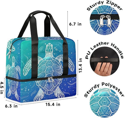 Sports Gym Bag Ocean Turtle Travel Duffel Bag Waterproof Lightweight Swim Bag Travel Tote Luggage Weekender Overnight Handbag Workout Bag with Shoes Compartment for Women Men