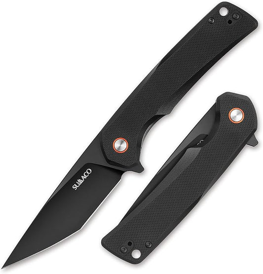Everyday Carry EDC Knife, Safety Liner-Lock Practical Pocket Knife, D2 Steel G10 Lightweight Handle, Outdoor Camping tactical Knives, Black, Folding 3.54in