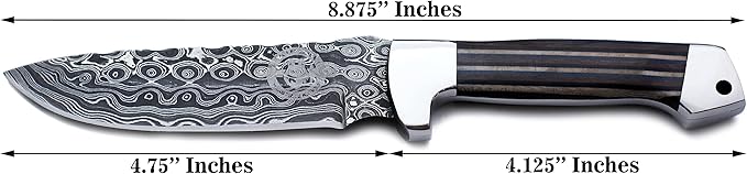 Handmade Damascus Steel Knife for Hunting,Survival,Camping,Bushcraft,and Fishing Fixed Blade with Drop Point-Full Tang Micarta Handle with Cowhide-Leather Sheath - WKD-798