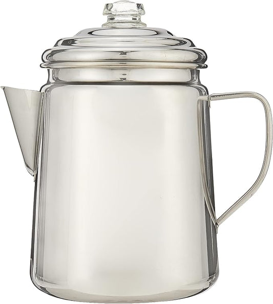 Coleman Stainless Steel Percolator Coffee Pot 12-Cup Capacity Lightweight Coffee Percolator No Filter Needed Durable Outdoor For Camping Backpacking RV Stovetop Campfire & More