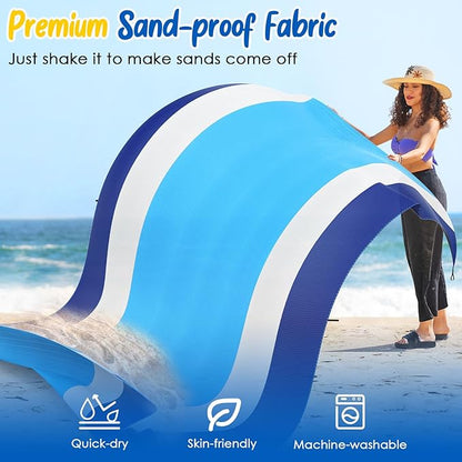 MoKo Sandproof Beach Blanket, Extra Large Beach Mat for Adults with 10 Stakes, Quick Drying Picnic Mat for Beach Travel Camping Hiking