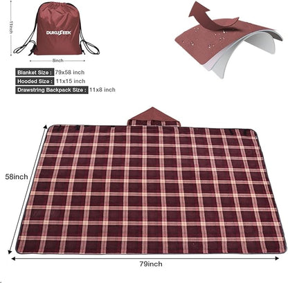 DUKUSEEK Stadium Blanket for Outdoor Sports, Waterproof Hooded Blankets for Watching Football Games, Sideline, Dog, Car, Travel, Large 79"x 59"