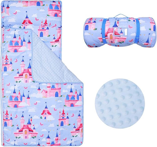 Kids Sleeping Bag Nap Mat with Removable Pillow and Blanket,Extra Thick Large 2 in 1 Slumber Bags for Boys Girls,Toddler Nap Mat for Preschool Daycare Travel Camping