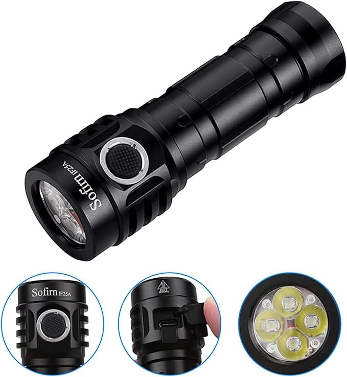 sofirn IF25A Flashlight High Lumens with 3800 Lumens, Rechargeable Flashlight with 4X SST20 4000K LED 95 High CRI, Anduril UI 2, for Camping, Hiking, Fishing