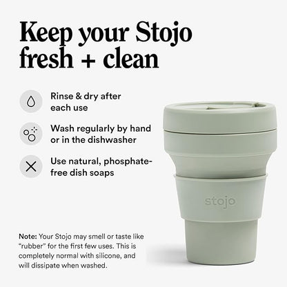 STOJO Collapsible Travel Cup - Sage Green, 12oz / 355ml - Leak-Proof Reusable To-Go Pocket Size Silicone Bottle for Hot & Cold Drinks - Camping & Hiking - Dishwasher Safe - No Straw Included