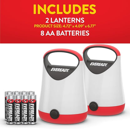 Eveready LED Camping Lantern X-250 (2-Pack), Super Bright Tent Lights, Rugged Water Resistant LED Lanterns, 100 Hour Run-time (Batteries Included), Red and Black