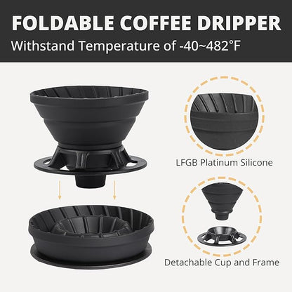 Portable Pour Over Coffee Maker Set, Collapsible Silicone Coffee Dripper Set, Perfect for Travel, Camping, Home