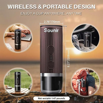 Portable Cup Espresso Machine, Camping Coffee Maker for Travel, Outdoor, Office, Battery Heated, Ground Coffee, For Travel, Outdoor, Office,(Dark Grey)