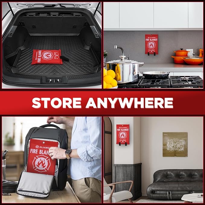 Emergency Fire Blanket 4 Pcs, 40" x 40" Fiberglass Suppression Blanket Portable Fire Extinguisher Blanket for Kitchen, Retardant Protection Emergency Safety Blanket for Home Car and Camping