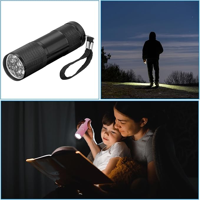 PATIKIL 9 LED Mini Flashlights, Aluminum Pocket Flashlight Torch with Lanyard for Camping, Hiking, Outdoor Emergencies, Black