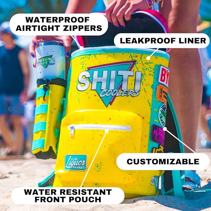 SHITI Coolers Soft Side Backpack Cooler for Partying at The Beach, Pool, Tailgate, or Camping - Portable Backsaver - Insulated & Leak Proof - High Performance Yet Extremely Cool (Liquor Basket)