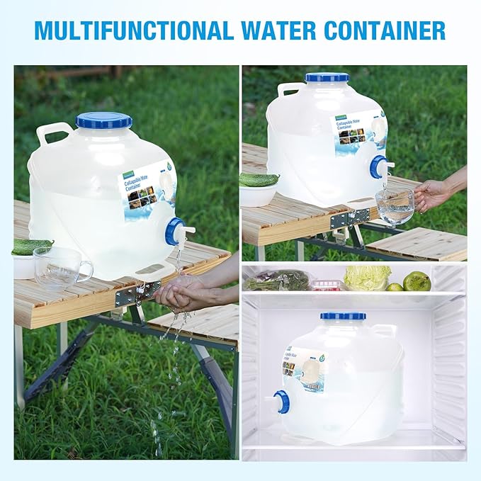 Collapsible Water Container,Potable Water Storage Containers,Water Jug 5.3 Gallon,Camping Water Container with Spigot,Double Handles Foldable Portable Water Jug for Camping,Hiking,Outdoors (4 Pack)