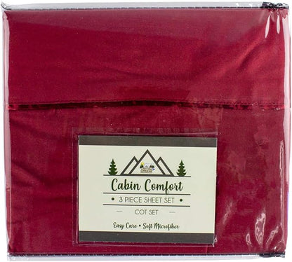 Everything Summer Camp Cabin Comfort - Cot Sheet for Camping and RV Cots - Fits All Cot Size Beds Comfortably -72 x 28 Inches - Super Soft (3 Piece Cot (Fitted, Flat, Pillowcase), Burgundy)