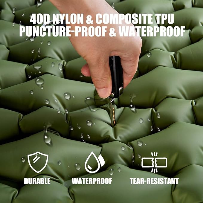 AKSOUL Sleeping Pad Camping Mat: Ultralight & Compact Self Inflating Air Mattress with Built-in Foot Pump, Connectable Lightweight with Pillow Inflatable Pad for Camping, Backpacking, Hiking