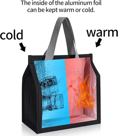 2pcs Black Lunch Bag Insulated, Lunch Box Bag, Reusable Lunch Tote Bag, Lunch Box Container Bag Insulated for Women, Men, Work, Office, Travel