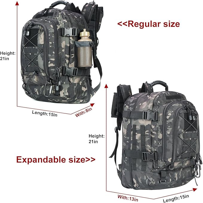 Expandable 40-64L Military Tactical Backpack 3 Day Bag Hiking Gym Sport Camping