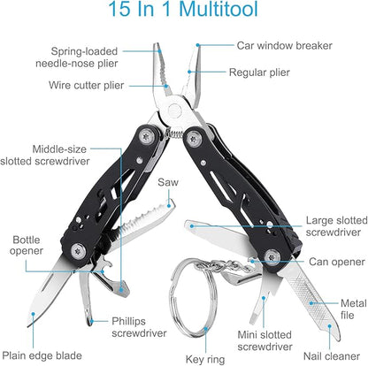 2PCS Bovgero Mini Multitool Pliers 15 in 1, Handmade Multi Tool Plier, Premium Keychain Multitool, Small Multi-tool, Birthday Fatherâ€™s Day Gift for Men Him Husband Boyfriend Father Handyman