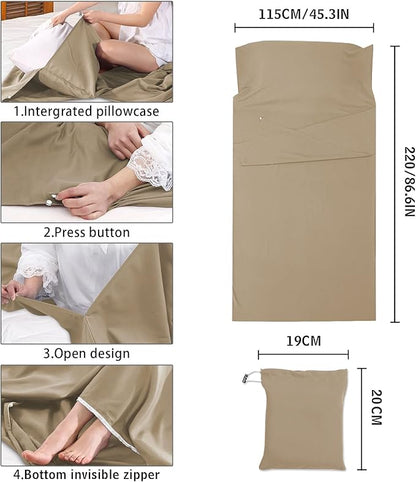 Sheet Sleeping Bag, Lightweight Travel Sheet 210 x 115 cm, Sheet Sleeping Bag with Zipper, Sleeping Bag Liner Polyester for Backpacking Hotel& Hiking