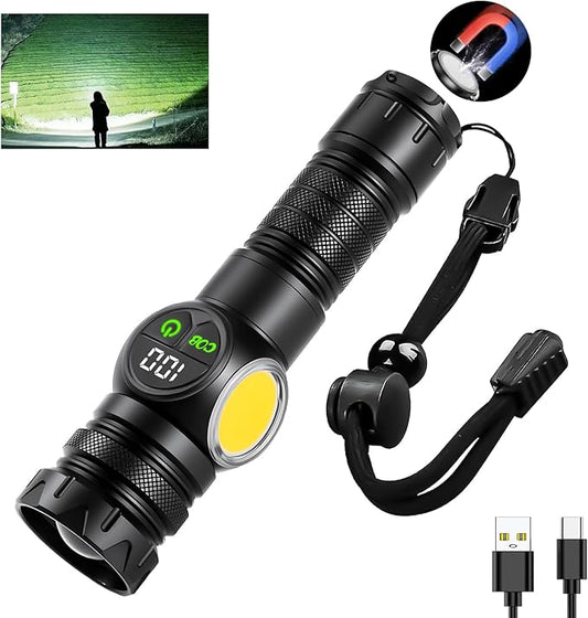 Flashlights High Lumens, Rechargeable Flashlights with COB Sidelight, 3500 Lumen Super Bright Flashlight, Magnetic Flash Light of Digital Power Display, Outdoors
