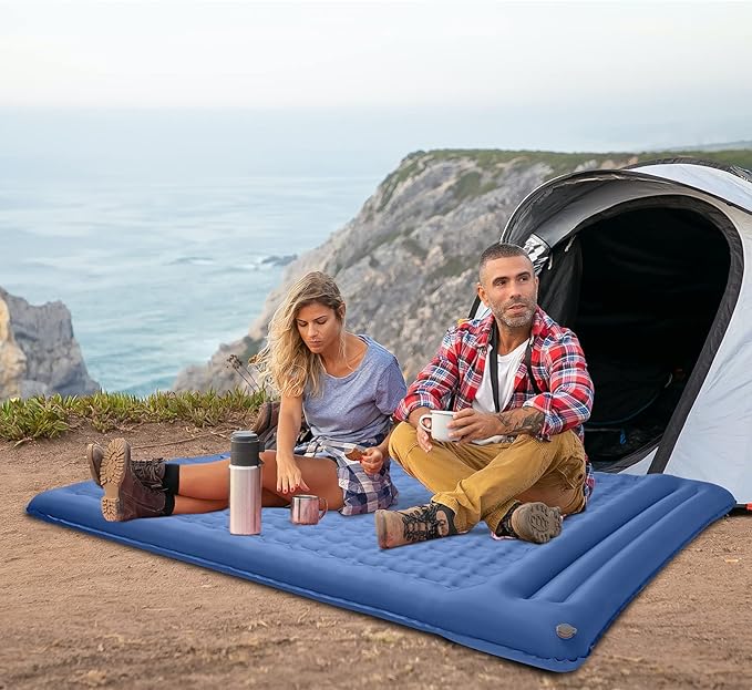 Double Sleeping Pad for Camping, 5 Inch Ultra-Thick Inflatable Camping Pad with Pillow Built-in Pump, Backpacking Camping air mattress 2 Person for Hiking Portable Camping Mat for Traveling Tent,Home