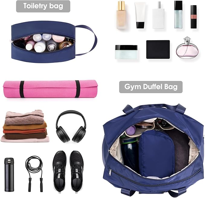 Ceneda Women's 20" Gym Duffel Bag with Wet Pocket & Shoe Compartment, Portable Overnight Weekender Travel Bag, Yoga Bag (Navy Blue)