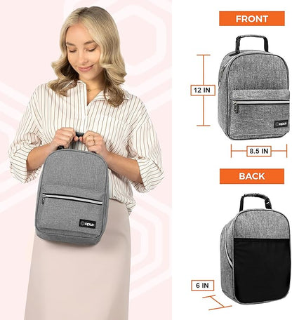 opux Lunch Box for Girls Boys Kids, Insulated Leakproof Lunch Bag, Reusable Teen Lunch Boxes for School, Medium Large lunchbox for Women Men Adult for Work with Front Back Pocket (Gray)