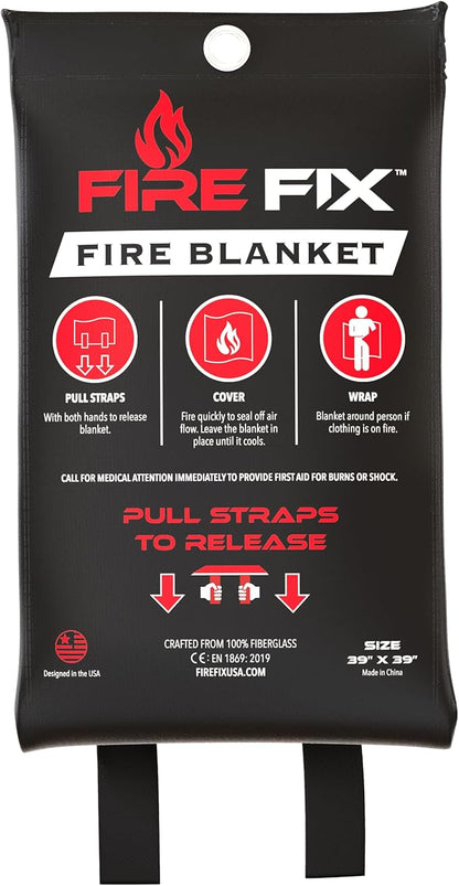 Emergency Fire Blanket for Home & Kitchen | 2-Pack + Mount | Fire Extinguisher for Camping Gear, Car Safety, Hiking, Survival Kit & Welding | Flame Retardant Preparedness Supplies 39" x 39"