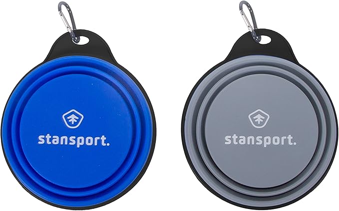 Stansport Collapsible Silicon Travel Bowls - 2 Pack, Grey and Blue, Large